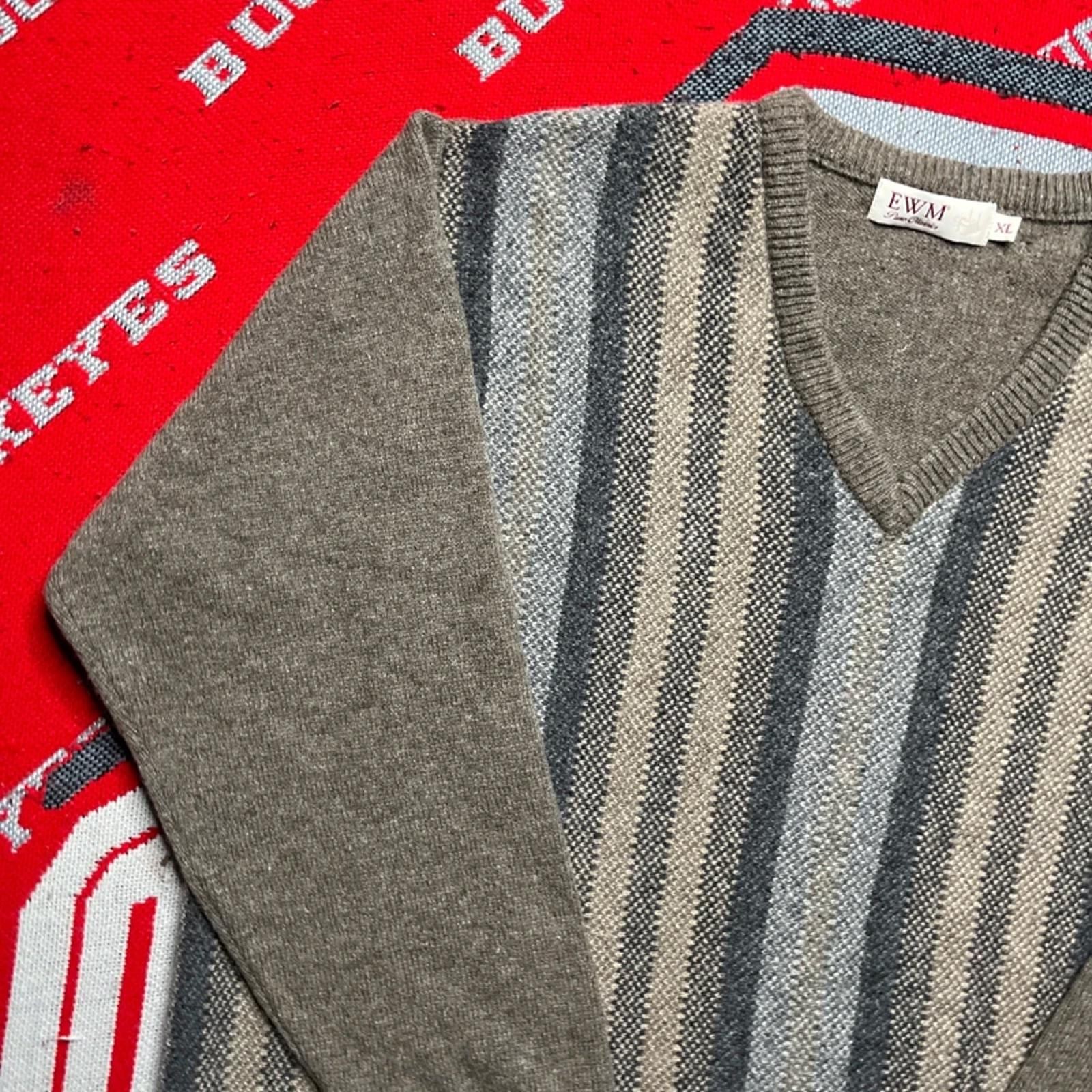 Vintage EWM Men’s Lambswool Striped Knitted Jumper | XL image 2