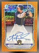 2026 Bowman Andrew Fischer Chrome Auto Orange Shimmer Refractor 1st #/25 Brewers