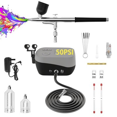 Kit with Compressor, 50 PSI Dual-Action & Dual-Airflow Air Brush & 3 Painting