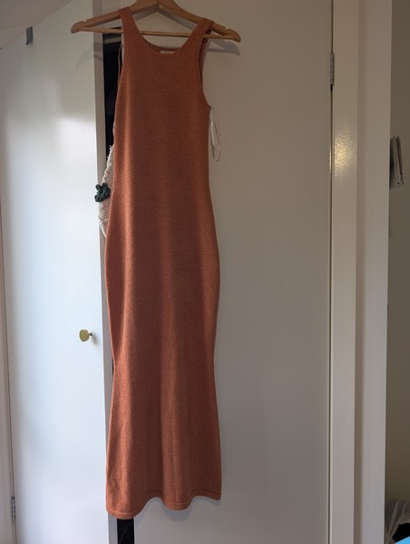 Ghanda Orange Solid Knit Sleeveless Maxi Long Dress Round Neck Size S