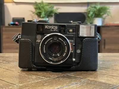 Konica C35 AF 35mm Point & Shoot Film Camera w/ Konica Case & Strap - Untested