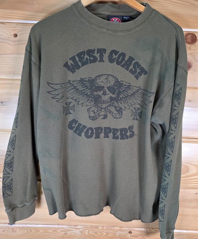 West Coast Choppers Jesse James Long Sleeve Thermal Shirt Sleeve Hit Skull READ