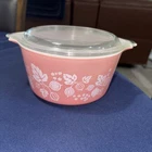 Vintage Pyrex Pink/white Gooseberry Casserole Dish #473-1 Quart w/lid cover