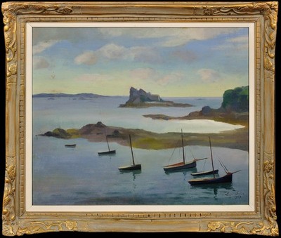 Louis Suire. Der Golf von Morbihan, Bretagne, 1927. Französisches Ölgemälde gerahmt.