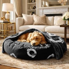 Dog  Cat Bed with Blanket   Removable Cover, Reversible Cushion for All Seas...