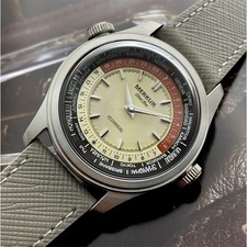 MERKUR World Time Mechanical Watch 38mm Manual Wind 50m Waterproof Leather