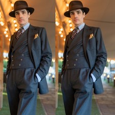 Gray Men's Suits Peak Lapel Formal Business Wedding Groom Tuxedos Suit 3 Pieces