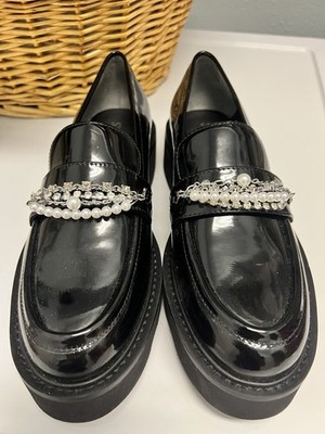 Stuart Weitzman Women's Black Patent Leather Embellished Loafers Size 6.5