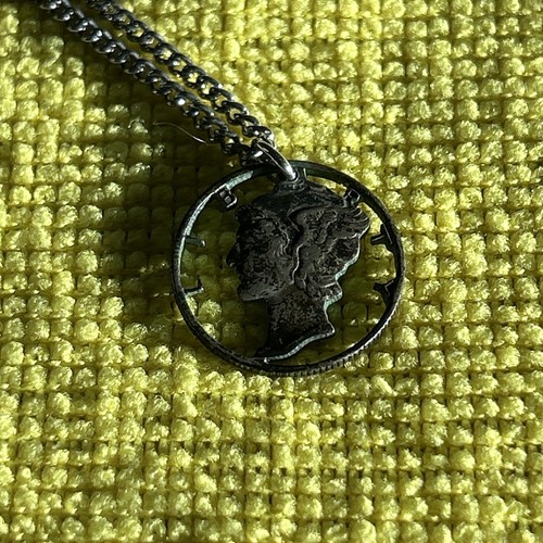 Vintage Hobo Art Mercury Dime Cut Out Necklace 🔥🔥 - Picture 4 of 8