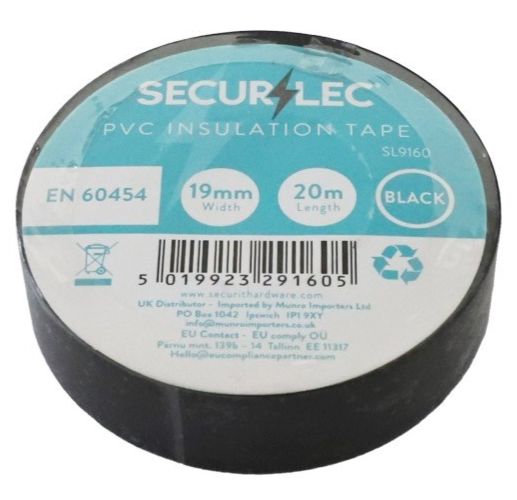 10x Securlec PVC Insulation Tape Electrical Flame Retardent 19mm x 20m - Black