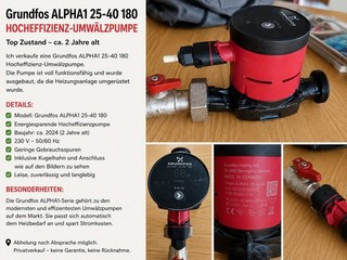 Grundfos ALPHA1 25 40 180 High Efficiency Circulation Pump