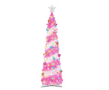 5 Ft Pop up Pink Tinsel Christmas Tree with Ornaments and Lights