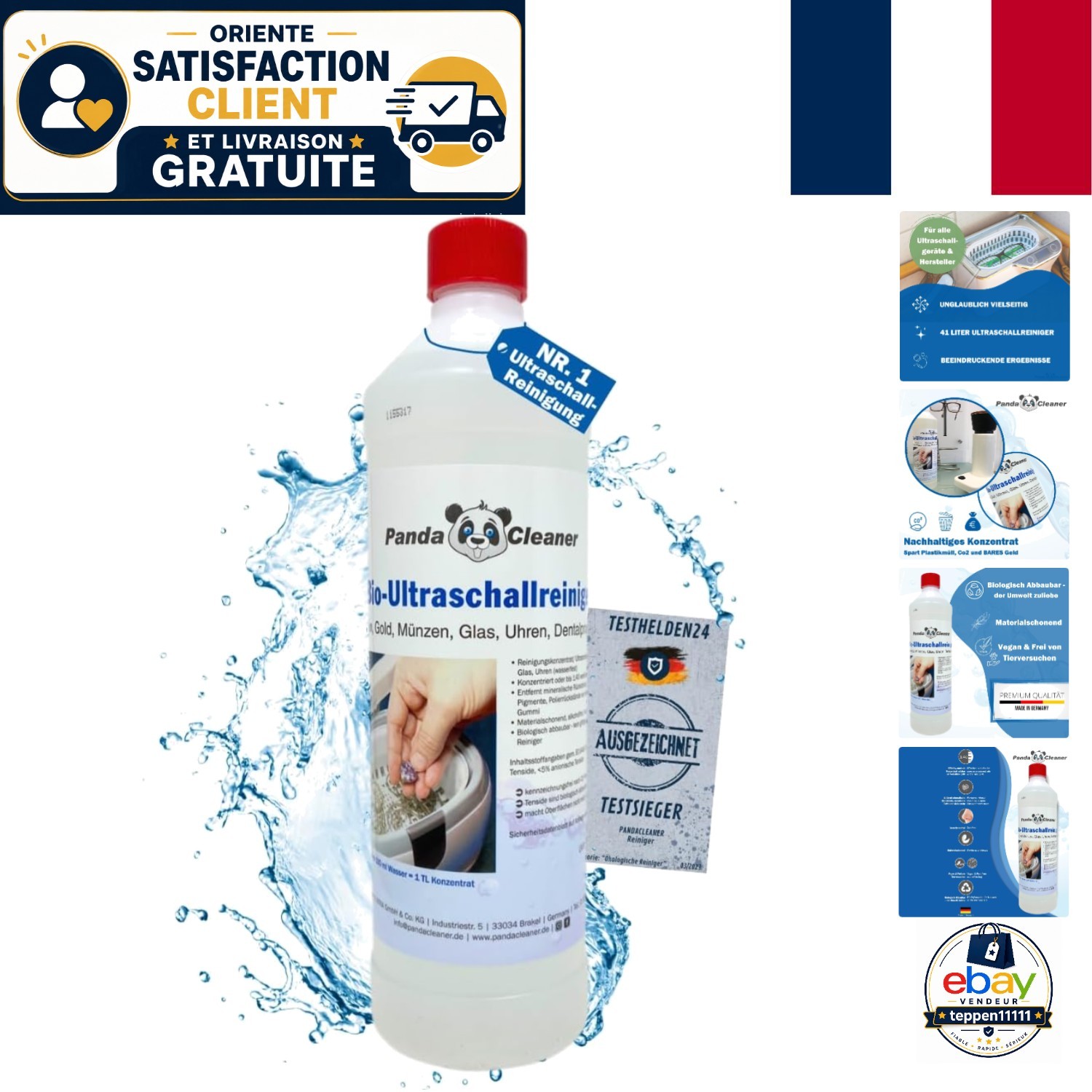 PANDACLEANER liquide de dégraissage pour verre minéral et boîtiers de montres