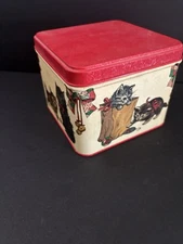 VintageWinter Tin Cats Kittens Metal Canister Box 3.5" Square 1987 Fast Shipping