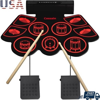 9-Pad Electronic Drum Set W/ Foot Pedals Dual Power Portable Practice Kit New