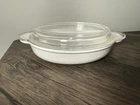 Vtg Corning Ware Grab It White Oval Casserole P-14-B  w/Pyrex Lid P-14-C, 14 oz