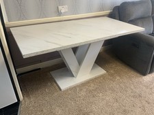Grey Marble Effect Extending Dining Table Set, Metal & Glass, Seats 6