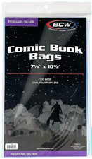 100 BCW Silver Regular Comic Book Bags 7-1/8x10-1/2 Clear Archival Acid Free