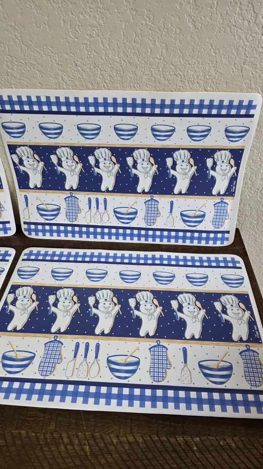 Manteles de cocina Pillsbury Doughboy 1997 de colección - Juego de 4 -18"x11,5" beige y azul Foto 2 de 4