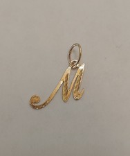 New 14k Yellow Gold Cursive Initial Letter 'M' Charm Pendant