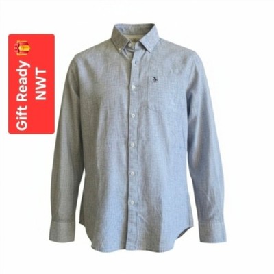 NWT Original Penguin Men's S Blue Chambray Linen Blend Button Down Shirt Long Sl