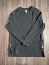 Varley Womens Ribbed Side Zip Crewneck Sweatshirt Charcoal Grey Small