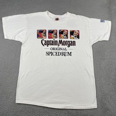 Vtg FOTL XL White T Shirt Captain Morgan Original Spiced Rum Rums Of Puerto Rico