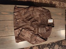 Women's Large Coffee Brown Vintage Style Leather Motorcycle Jacket Zipper Front