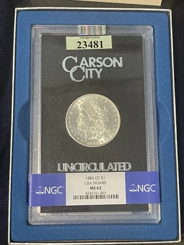 1882-CC $1 NGC MS 62 GSA Hoard Carson City Morgan Silver Dollar COA & Box