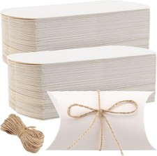 150 Pack 5 x 3.5 Inches Large Pillow Boxes, Kraft Pillow Boxes with Jute Twines,