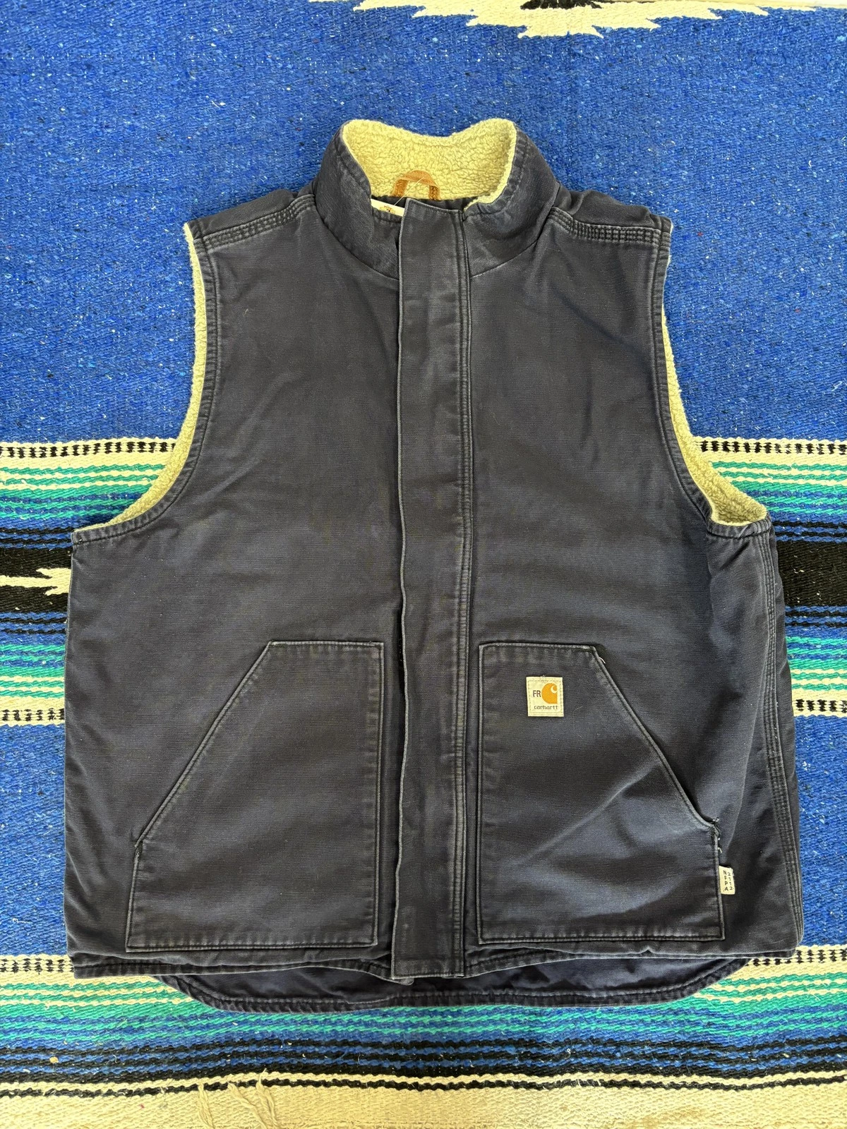 Carhartt FR Vest Mens XLT Blue Sherpa Lined Workwear Flame Resistant 101029