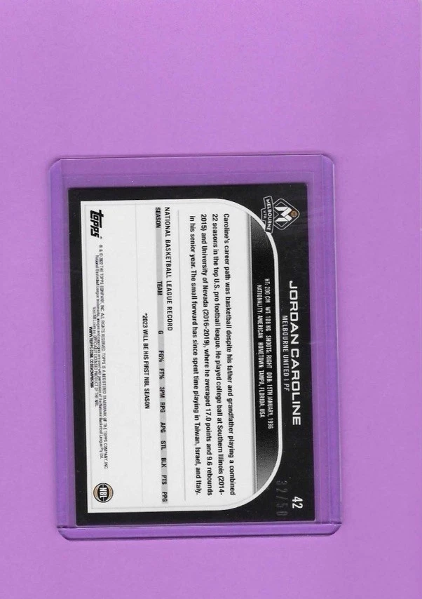 2022-23 Topps NBL National Basketball League - Jordan Caroline #42 Gold /50 (RC) - Image 2 of 2