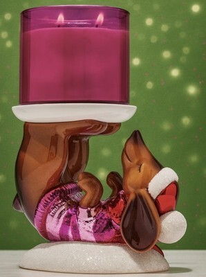 Bath & Body Works Christmas Dachshund Candle Holder Dog Doxie NIB Holiday