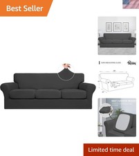 4 Pieces Stretch Soft Couch Cover for Dogs - Washable Sofa Slipcover for 3 Se...