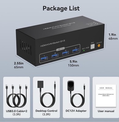 8K 2x3 Triple DP/HD UHD USB 3.0 KVM Switch & Accessories- New
