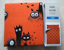 Halloween Charming Monsters & Paws Black Orange Reversible Bed Set KING Bedding