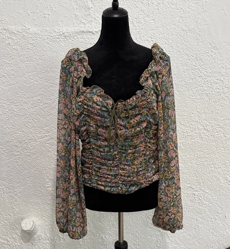 Blusa Free People Boho Floral Manga Larga Talla Grande | Top Túnica Estilo Campesino Foto 3 de 4