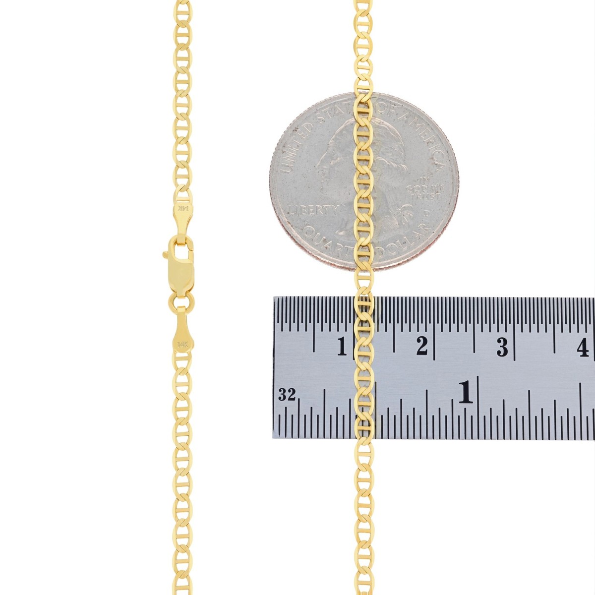 14K Yellow Gold Solid Mens 2.5mm Mariner Anchor LInk Chain