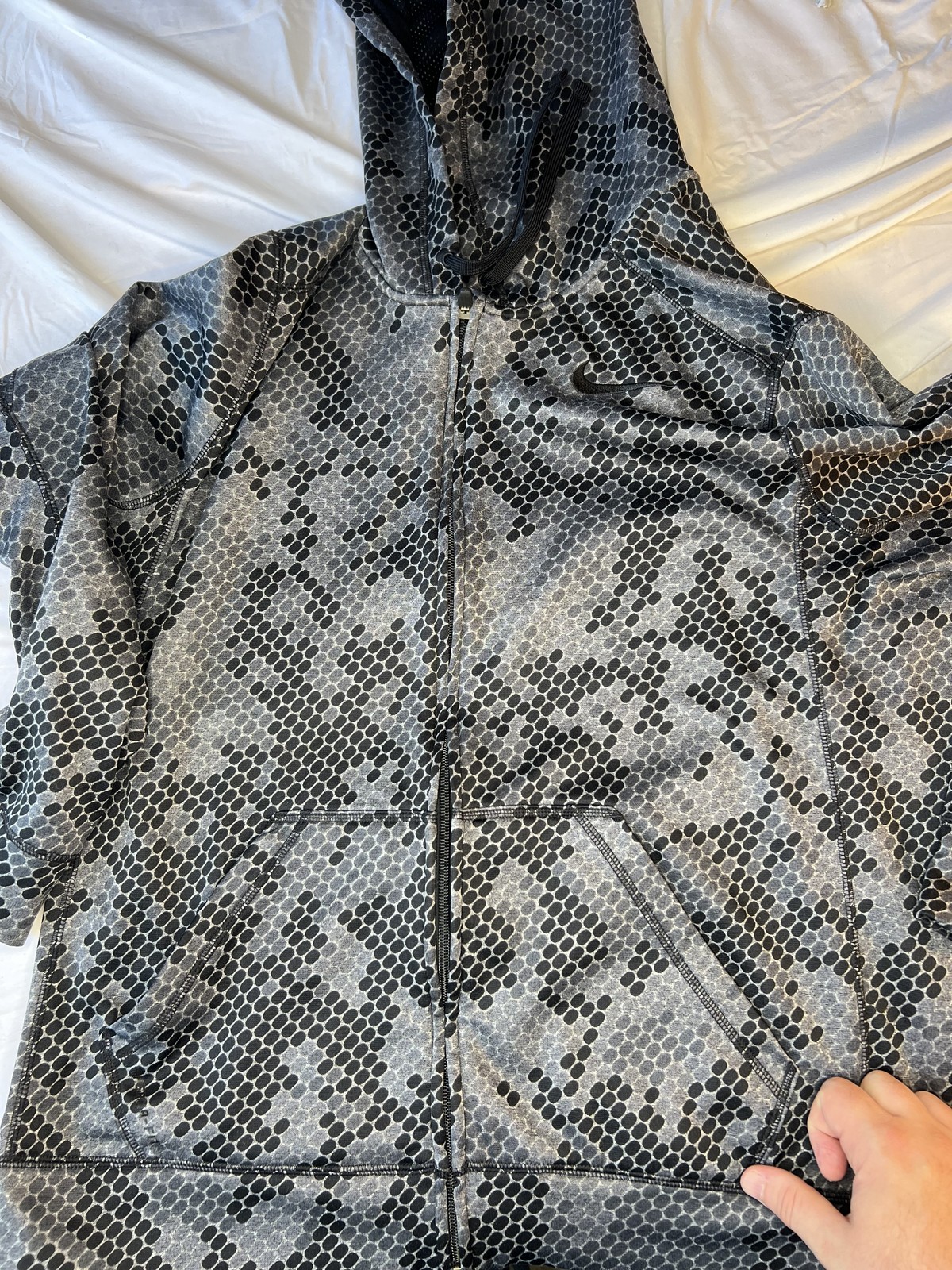 SACAI X NIKE Nike Therma Fit Felpa con Cappuccio Giacca Uomo Large Grigio Nero Esagonale Mimetica Full Zip Atletica