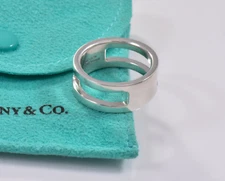 Size 7 Tiffany & Co Italy Silver Wide Open ID Band Modern Ring and Pouch Thick