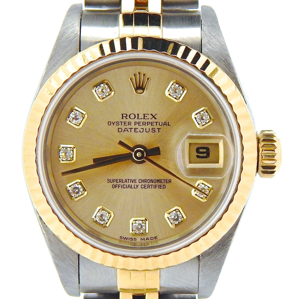Reloj Rolex Datejust Lady oro 18K y acero champán esfera de diamantes de fábrica - años 90