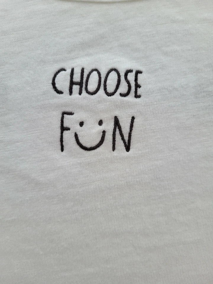 ZARA Girl white short sleeved T-SHIRT cotton CHOOSE FUN 9 12 months  D308 - Image 4 of 4