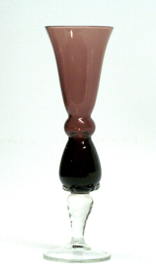 AMETHYST blown glass PURPLE BUD VASE unknown maker CLEAR STEM