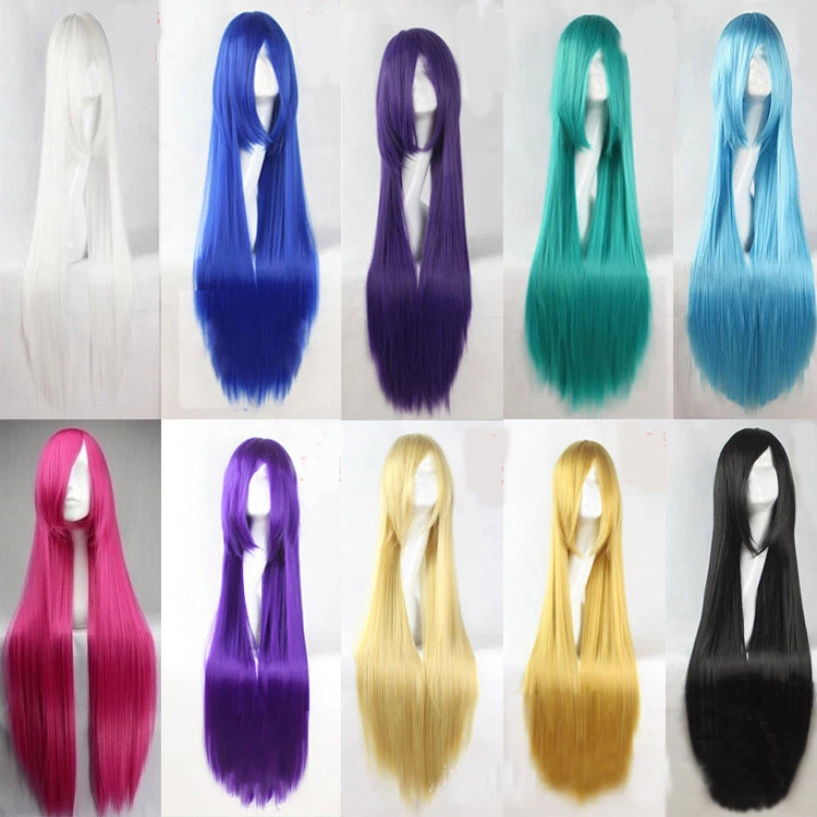 Super Long 100CM Full Wigs Fashion Cosplay Costume Hair Anime Wavy Straight Curl - Image 2 of 2
