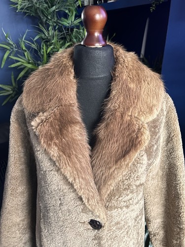Vintage Maurice Velody 1950s Persian Lamb Coat Mink Fur Collar Brown Womens Uk12 - Picture 2 of 12
