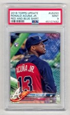 RONALD ACUNA 2018 TOPPS UPDATE #250 RED AND BLUE SHIRT SP ROOKIE RC PSA 9 MINT