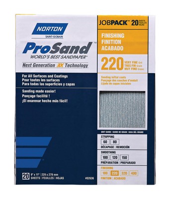 Norton 7660768167 220-Grit Aluminum Oxide Very Fine Sandpaper 11 L x 9 W in.