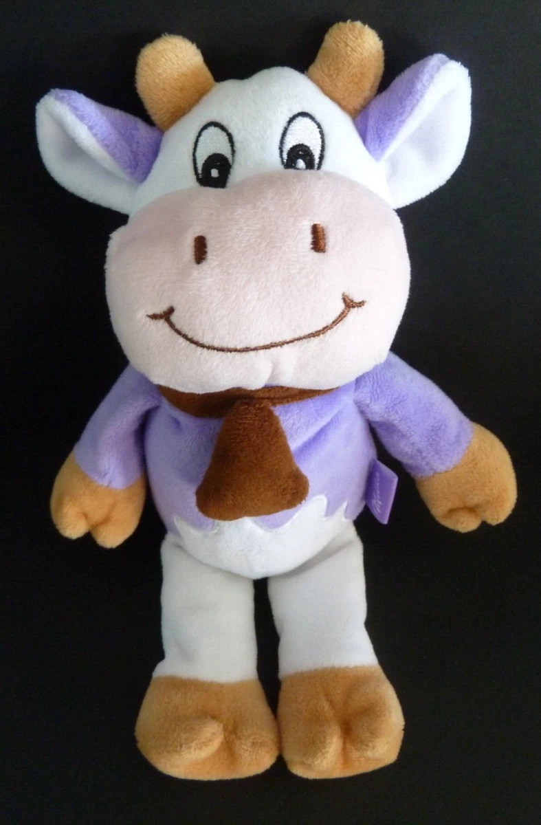 *. DOUDOU PELUCHE VACHE MILKA PUBLICITAIRE mauve blanc cloche 24cm ETAT  NEUF*