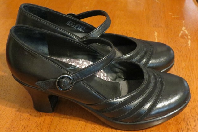 black leather pump heels