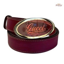 Authentic GUCCI Fuchsia Pink Leather Script Buckle Women  s Belt 85/34 170884